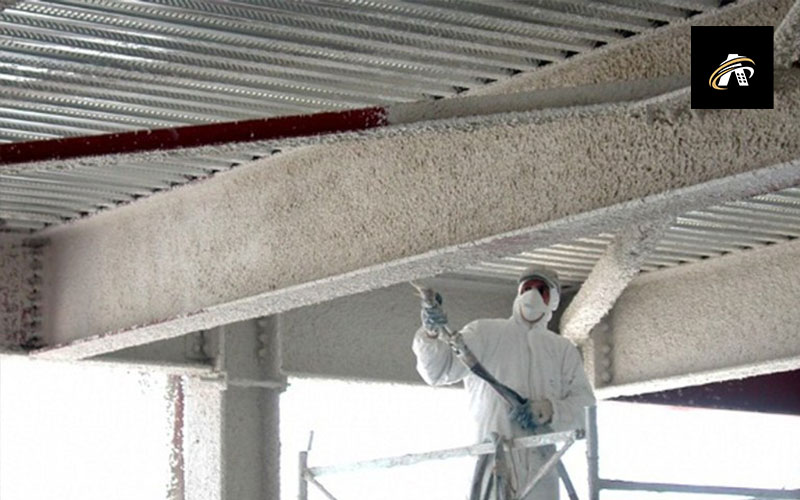 A man implementing concrete fireproofing
